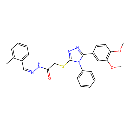 (Z)-2-((5-(3,4-dimethoxyphenyl)-4-phenyl-4H-1,2,4-triazol-3-yl)thio)-N'-(2-methylbenzylidene)acetohydrazide structure