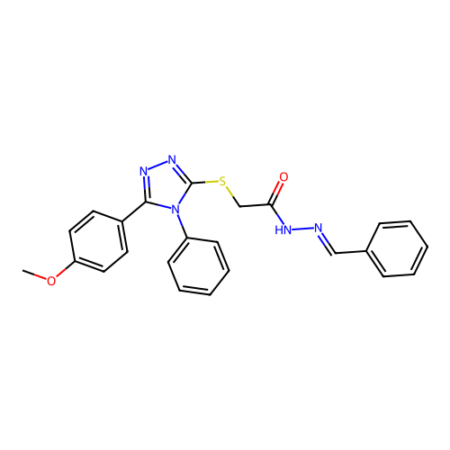 2-{[5-(4-methoxyphenyl)-4-phenyl-4H-1,2,4-triazol-3-yl]sulfanyl}-N'-[(E)-phenylmethylidene]acetohydrazide structure