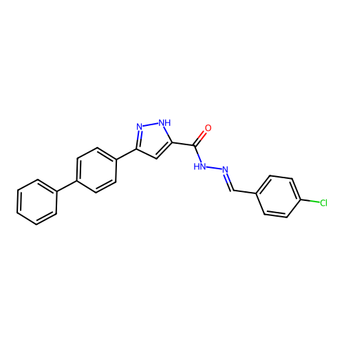 3-(biphenyl-4-yl)-N'-[(E)-(4-chlorophenyl)methylidene]-1H-pyrazole-5-carbohydrazide structure
