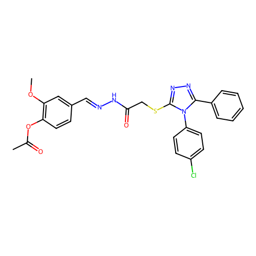 (E)-4-((2-(2-((4-(4-chlorophenyl)-5-phenyl-4H-1,2,4-triazol-3-yl)thio)acetyl)hydrazono)methyl)-2-methoxyphenyl acetate structure