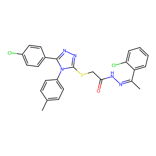 (Z)-2-((5-(4-chlorophenyl)-4-(p-tolyl)-4H-1,2,4-triazol-3-yl)thio)-N'-(1-(2-chlorophenyl)ethylidene)acetohydrazide structure