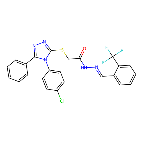 (E)-2-((4-(4-chlorophenyl)-5-phenyl-4H-1,2,4-triazol-3-yl)thio)-N'-(2-(trifluoromethyl)benzylidene)acetohydrazide structure