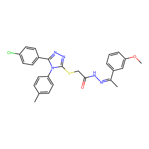 (Z)-2-((5-(4-chlorophenyl)-4-(p-tolyl)-4H-1,2,4-triazol-3-yl)thio)-N'-(1-(3-methoxyphenyl)ethylidene)acetohydrazide structure