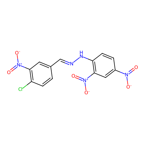 (1E)-1-(4-chloro-3-nitrobenzylidene)-2-(2,4-dinitrophenyl)hydrazine structure
