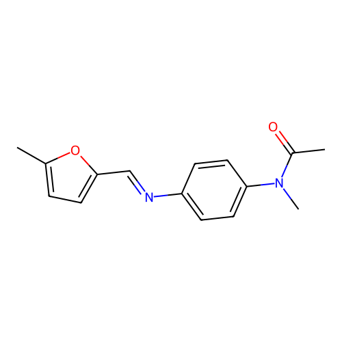 N-methyl-N-(4-{[(5-methyl-2-furyl)methylene]amino}phenyl)acetamide structure