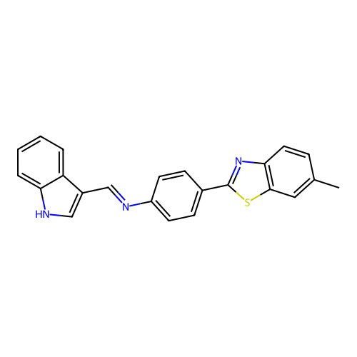 N-[(E)-1H-indol-3-ylmethylidene]-4-(6-methyl-1,3-benzothiazol-2-yl)aniline structure