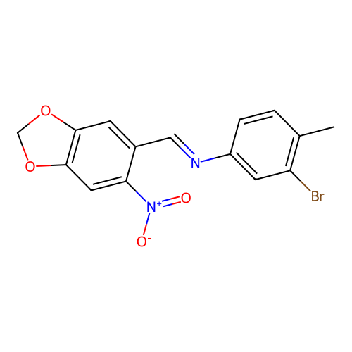 3-bromo-4-methyl-N-[(6-nitro-1,3-benzodioxol-5-yl)methylene]aniline structure