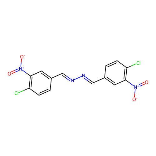 (1E,2E)-bis(4-chloro-3-nitrobenzylidene)hydrazine structure