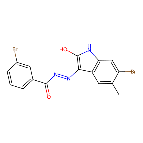 3-bromo-N'-(6-bromo-5-methyl-2-oxo-1,2-dihydro-3H-indol-3-ylidene)benzohydrazide structure