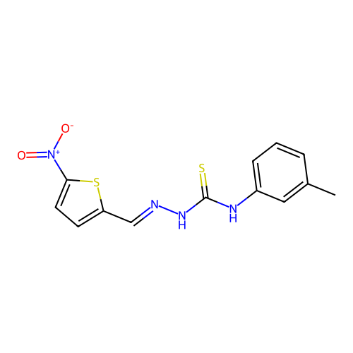 1-(3-methylphenyl)-3-[(E)-(5-nitrothiophen-2-yl)methylideneamino]thiourea structure