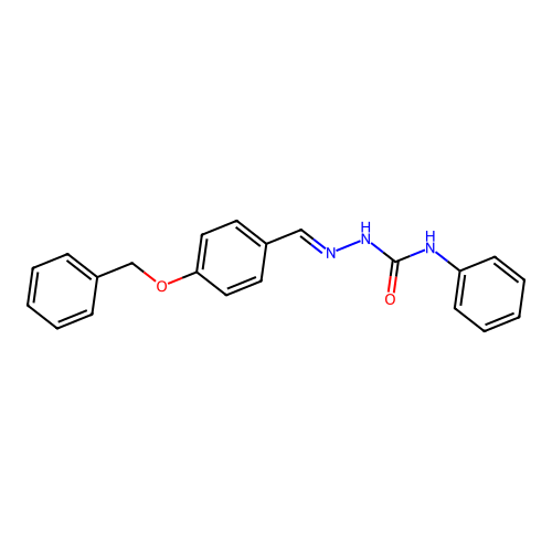 1-phenyl-3-[(E)-(4-phenylmethoxyphenyl)methylideneamino]urea structure
