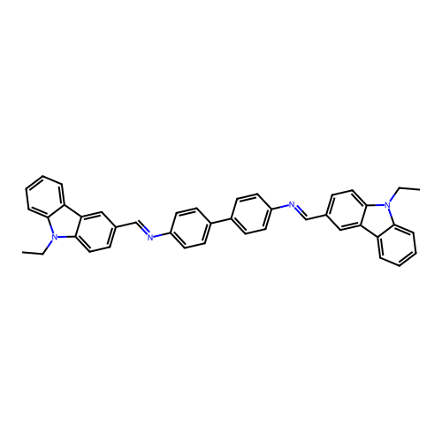 N,N'-bis[(E)-(9-ethyl-9H-carbazol-3-yl)methylidene]biphenyl-4,4'-diamine structure