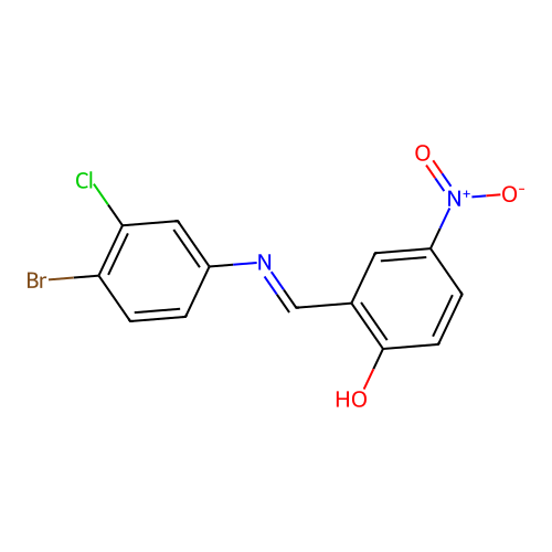 2-{(E)-[(4-bromo-3-chlorophenyl)imino]methyl}-4-nitrophenol structure