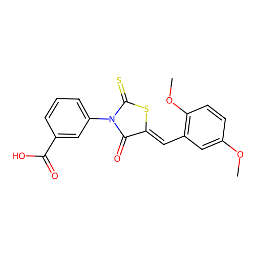 3-[(5Z)-5-(2,5-dimethoxybenzylidene)-4-oxo-2-thioxo-1,3-thiazolidin-3-yl]benzoic acid structure