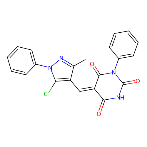 (5Z)-5-[(5-chloro-3-methyl-1-phenyl-1H-pyrazol-4-yl)methylidene]-1-phenylpyrimidine-2,4,6(1H,3H,5H)-trione structure