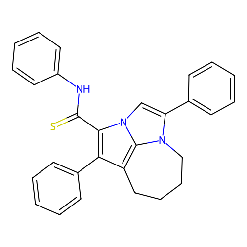 N,1,4-triphenyl-5,6,7,8-tetrahydro-2a,4a-diazacyclopenta[cd]azulene-2-carbothioamide structure