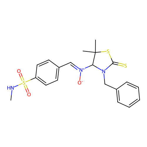 3-benzyl-5,5-dimethyl-N-(4-(N-methylsulfamoyl)benzylidene)-2-thioxothiazolidin-4-amine oxide structure