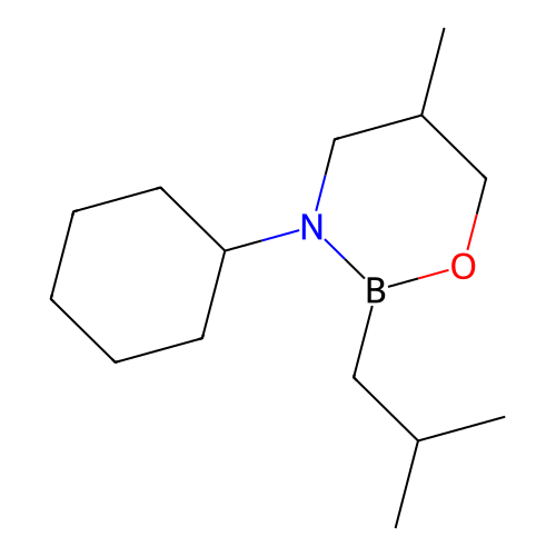 3-Cyclohexyl-5-methyl-2-(2-methylpropyl)-1,3,2-oxazaborinane structure