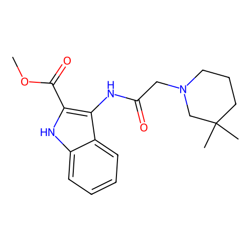 methyl 3-{[(3,3-dimethylpiperidin-1-yl)acetyl]amino}-1H-indole-2-carboxylate structure