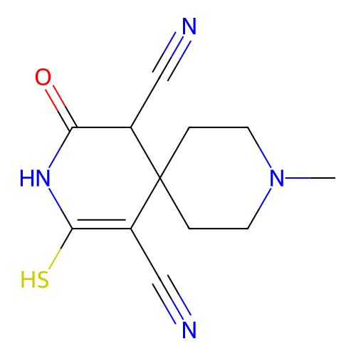 9-Methyl-4-oxo-2-sulfanyl-3,9-diazaspiro[5.5]undec-1-ene-1,5-dicarbonitrile structure