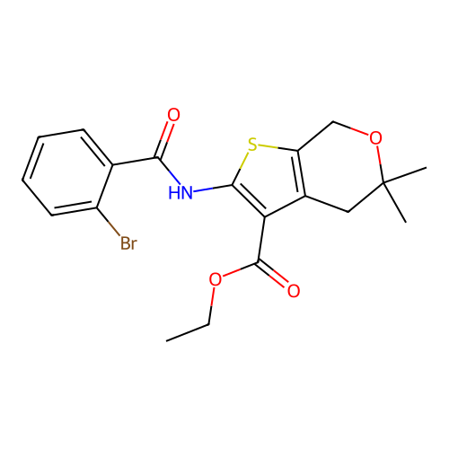 ethyl 2-(2-bromobenzamido)-5,5-dimethyl-5,7-dihydro-4H-thieno[2,3-c]pyran-3-carboxylate structure