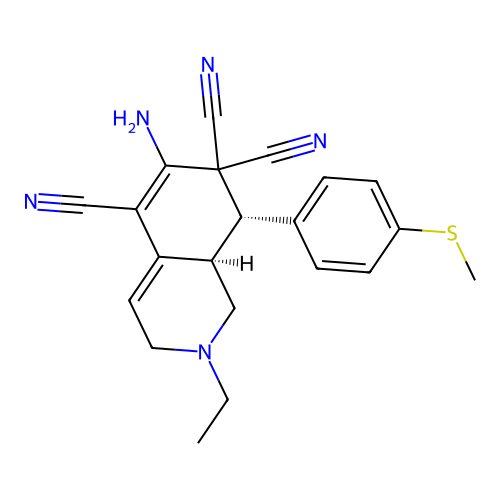 (8S,8aR)-6-amino-2-ethyl-8-(4-methylthiophenyl)-1,2,3,7,8,8a-hexahydroisoquino line-5,7,7-tricarbonitrile structure