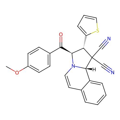 3-(4-methoxybenzoyl)-2-(2-thienyl)-2,3-dihydropyrrolo[2,1-a]isoquinoline-1,1(10bH)-dicarbonitrile structure