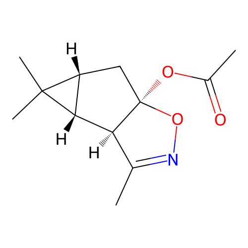 (3aR,3bR,4aR,5aR)-3,4,4-trimethyl-3a,3b,4,4a,5,5a-hexahydrocyclopropa[4,5]cyclopenta[1,2-d]isoxazol-5a-yl acetate structure