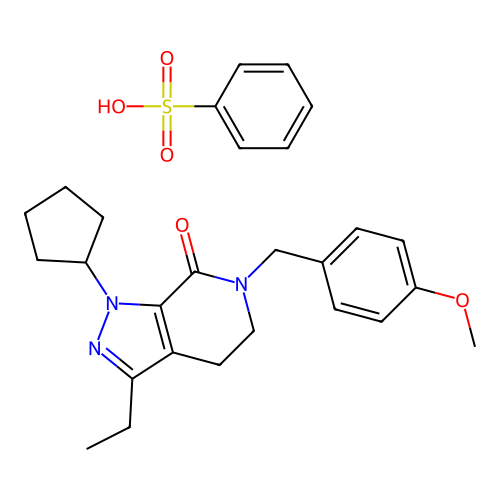7H-PYRAZOLO[3,4-C]PYRIDIN-7-ONE, 1-CYCLOPENTYL-3-ETHYL-1,4,5,6-TETRAHYDRO-6-[(4-METHOXYPHENYL)METHYL]-, BENZENESULFONATE (1:1) structure