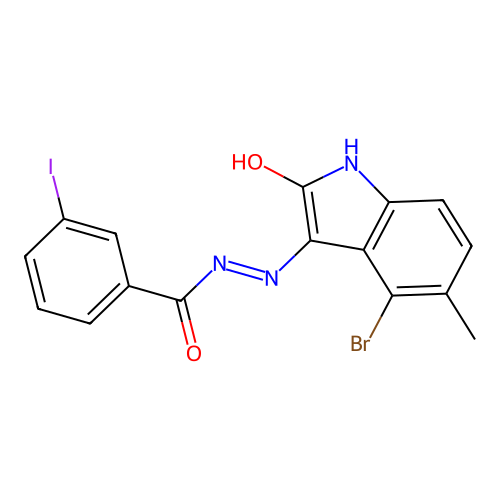 N'-(4-bromo-5-methyl-2-oxo-1,2-dihydro-3H-indol-3-ylidene)-3-iodobenzohydrazide structure