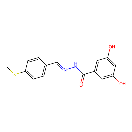 3,5-dihydroxy-N-[(E)-(4-methylsulfanylphenyl)methylideneamino]benzamide structure