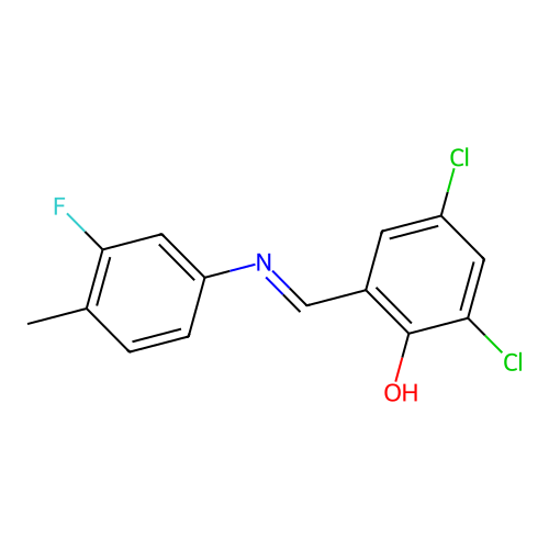 2,4-Dichloro-6-{[(3-fluoro-4-methylphenyl)imino]methyl}phenol structure