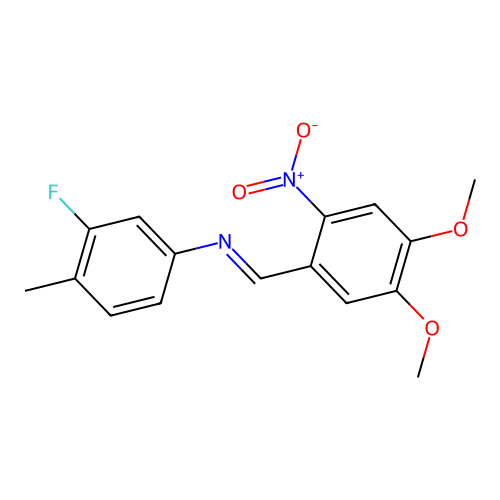 N-(4,5-dimethoxy-2-nitrobenzylidene)-3-fluoro-4-methylaniline structure