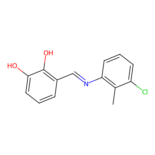 3-{(E)-[(3-chloro-2-methylphenyl)imino]methyl}benzene-1,2-diol structure