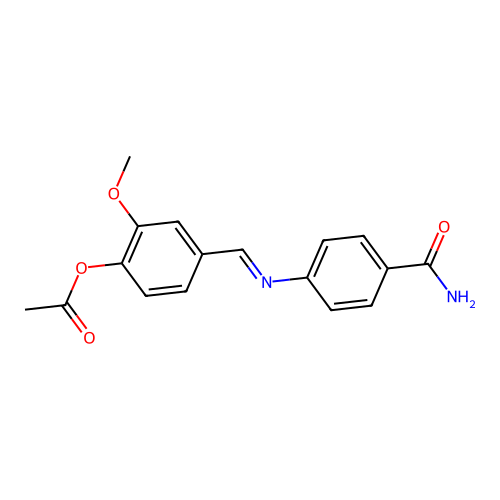 4-{(E)-[(4-carbamoylphenyl)imino]methyl}-2-methoxyphenyl acetate structure
