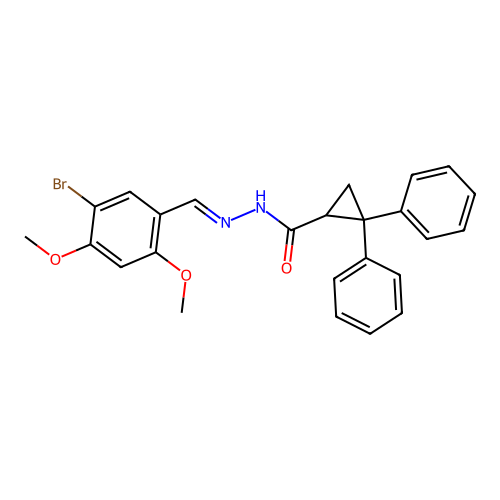 N'-(5-bromo-2,4-dimethoxybenzylidene)-2,2-diphenylcyclopropanecarbohydrazide structure