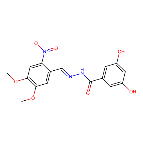 N'-[(E)-(4,5-dimethoxy-2-nitrophenyl)methylidene]-3,5-dihydroxybenzohydrazide structure