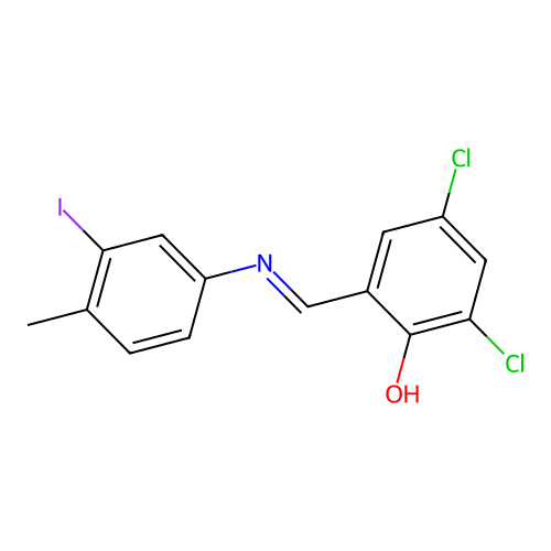 2,4-Dichloro-6-{[(3-iodo-4-methylphenyl)imino]methyl}phenol structure