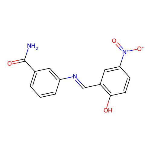 3-{[(E)-(2-hydroxy-5-nitrophenyl)methylidene]amino}benzamide structure