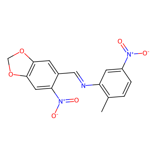 2-methyl-5-nitro-N-[(6-nitro-1,3-benzodioxol-5-yl)methylene]aniline structure