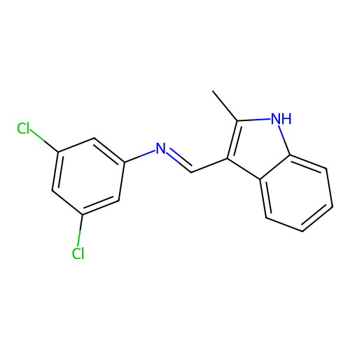 3,5-dichloro-N-[(E)-(2-methyl-1H-indol-3-yl)methylidene]aniline structure