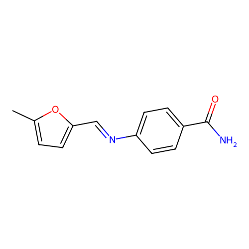 4-[(1E)-2-(5-methyl(2-furyl))-1-azavinyl]benzamide structure