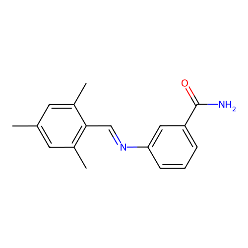 3-{[(E)-(2,4,6-trimethylphenyl)methylidene]amino}benzamide structure