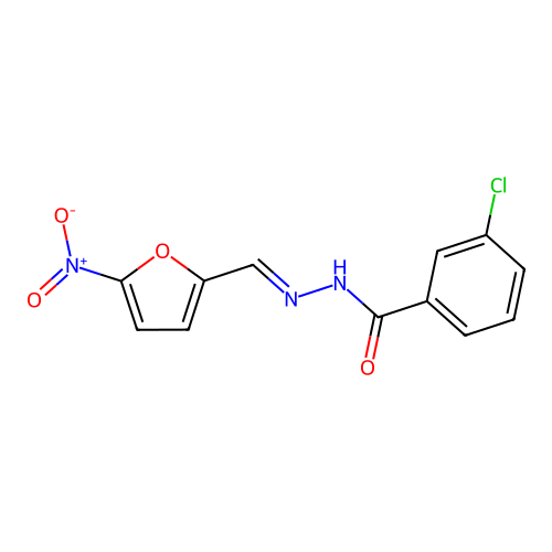 3-chloro-N'-({5-nitro-2-furyl}methylene)benzohydrazide structure