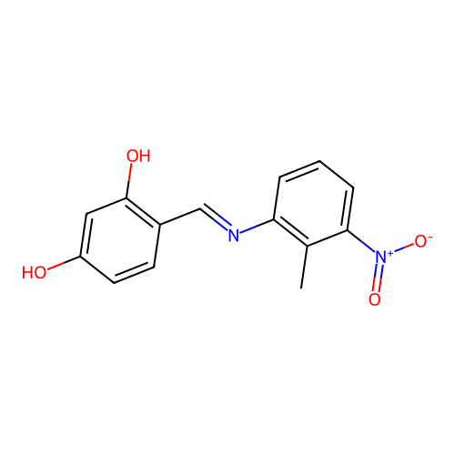 4-{(E)-[(2-methyl-3-nitrophenyl)imino]methyl}benzene-1,3-diol structure