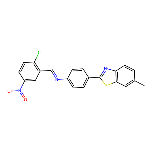 N-(2-chloro-5-nitrobenzylidene)-4-(6-methyl-1,3-benzothiazol-2-yl)aniline structure