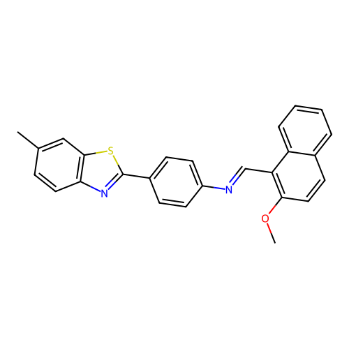 N-[(2-methoxy-1-naphthyl)methylene]-4-(6-methyl-1,3-benzothiazol-2-yl)aniline structure
