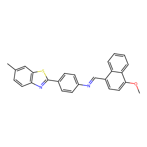 N-[(4-methoxy-1-naphthyl)methylene]-4-(6-methyl-1,3-benzothiazol-2-yl)aniline structure