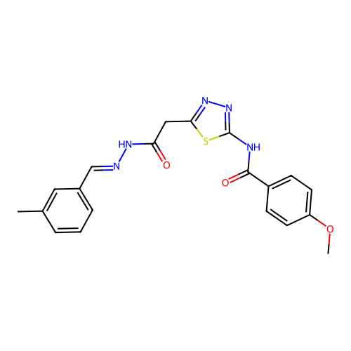 (E)-4-methoxy-N-(5-(2-(2-(3-methylbenzylidene)hydrazinyl)-2-oxoethyl)-1,3,4-thiadiazol-2-yl)benzamide structure