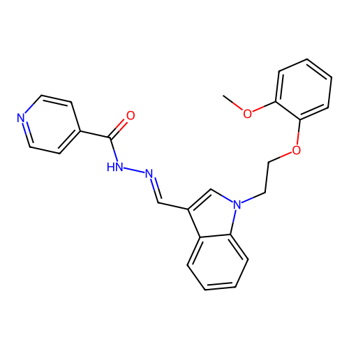 (E)-N'-((1-(2-(2-methoxyphenoxy)ethyl)-1H-indol-3-yl)methylene)isonicotinohydrazide structure